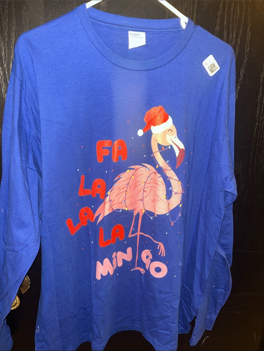 Port and Company Royal Blue Long-Sleeve Flamingo Holiday Tee